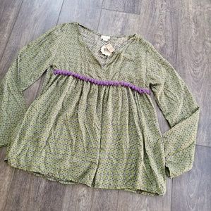 Live Happy Green Purple Bohemian Pom Pom Top